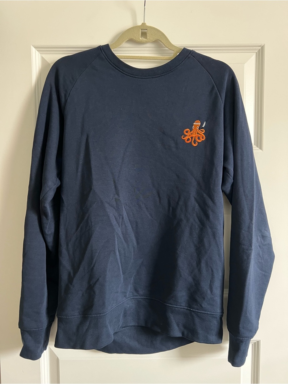 Percival Men's Navy Crewneck Sweatshirt with Orange Octopus Embroidery
